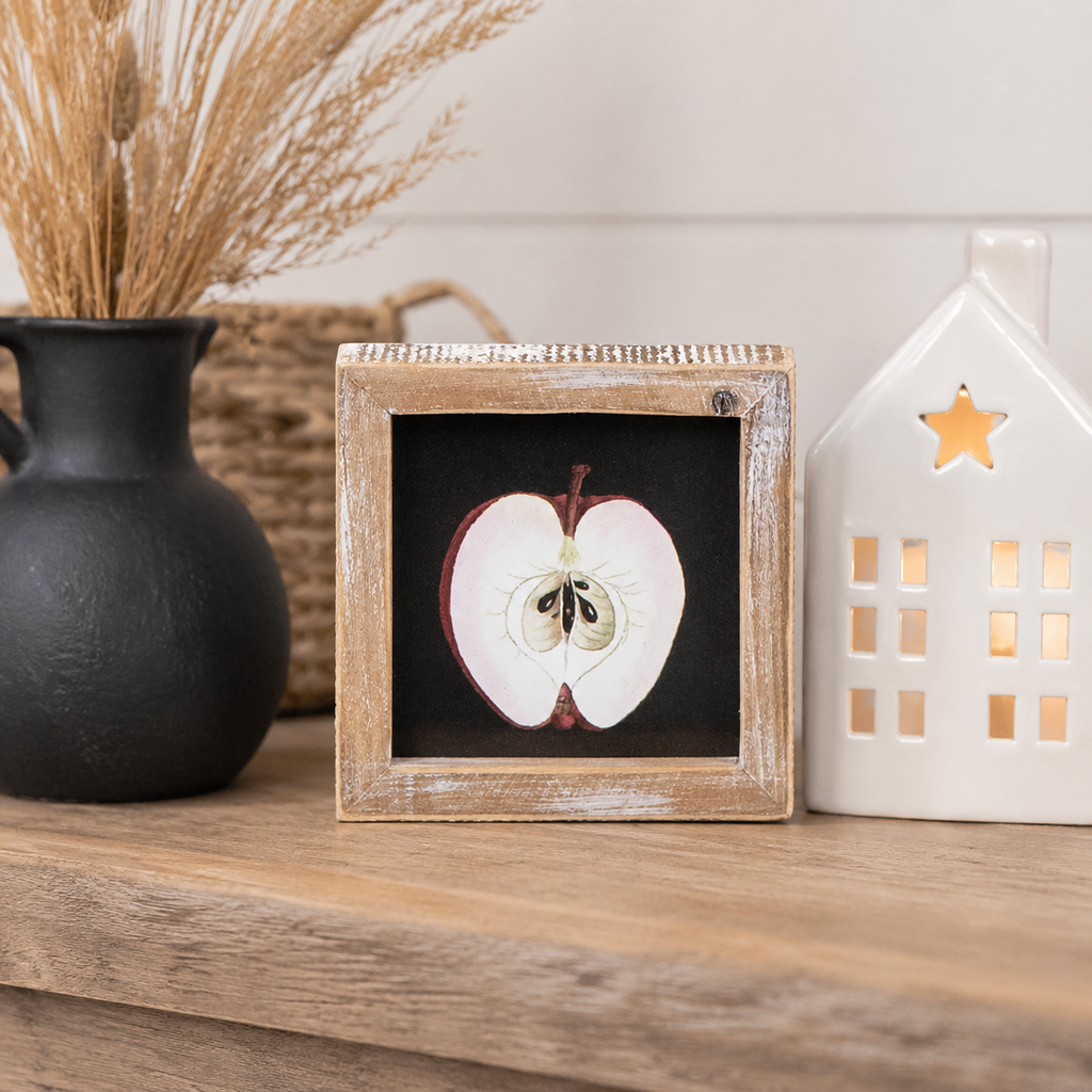 5" Reversible Wood Frame Sign - Candy Cane/Apple | White, Black and Red