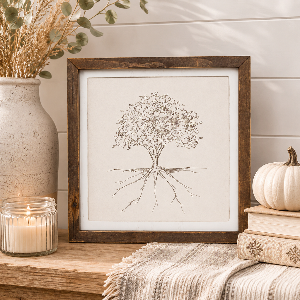 13" Reversible Wood Frame Sign - Tree/Rose | Multicolor | Gileadensis Collection