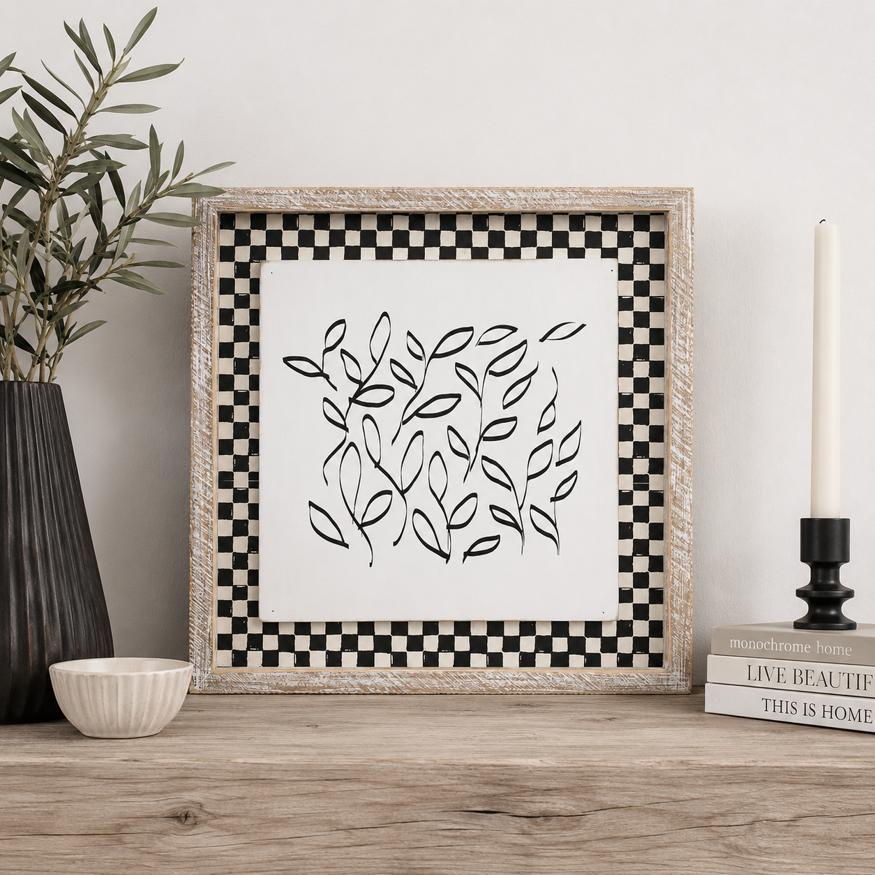 13" Reversible Wood Frame Sign - Reindeer/Leaves | Multicolor