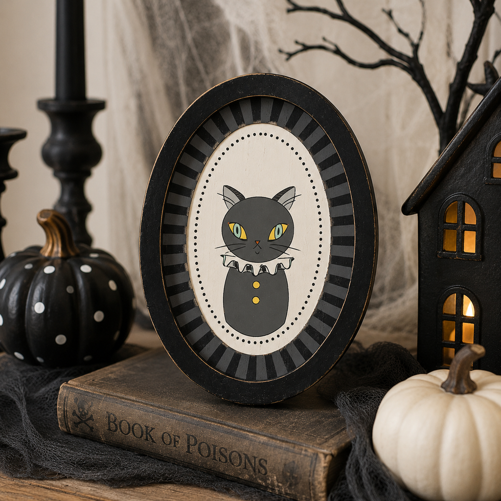 6" x 8" Wood Frame Sign - Black Cat | Multicolor | Sweet and Spooky Collection