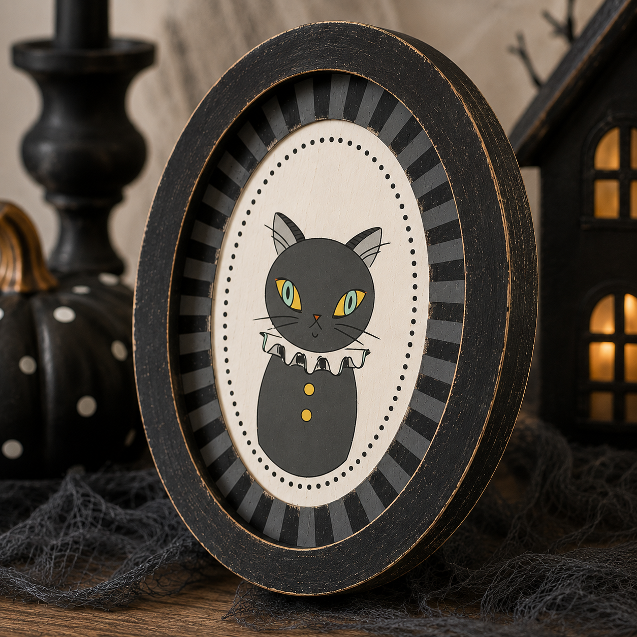 6" x 8" Wood Frame Sign - Black Cat | Multicolor | Sweet and Spooky Collection