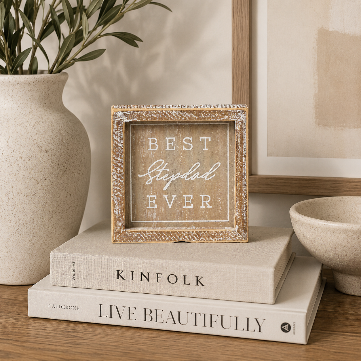 6" Reversible Wood Frame Sign - Best Stepdad Ever/Flower | Neutral | Father's Day Collection