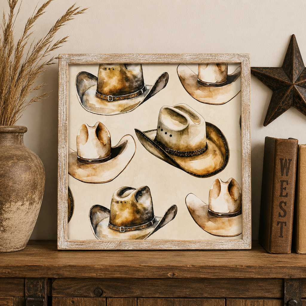 17" Reversible Wood Frame Sign - Cowboy Hat/Cactus | Multicolor | Giddy Up Collection