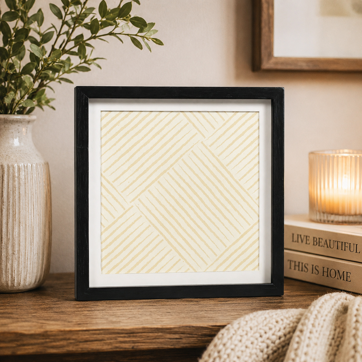 10" Reversible Wood Frame Sign - Tree/Stripe | Multicolor
