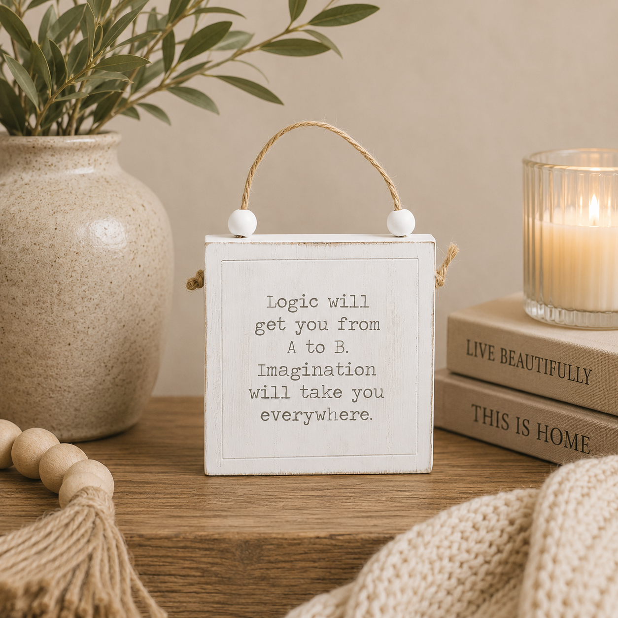 4" Reversible Wood Hanging Sign - Time/Logic | White and Black