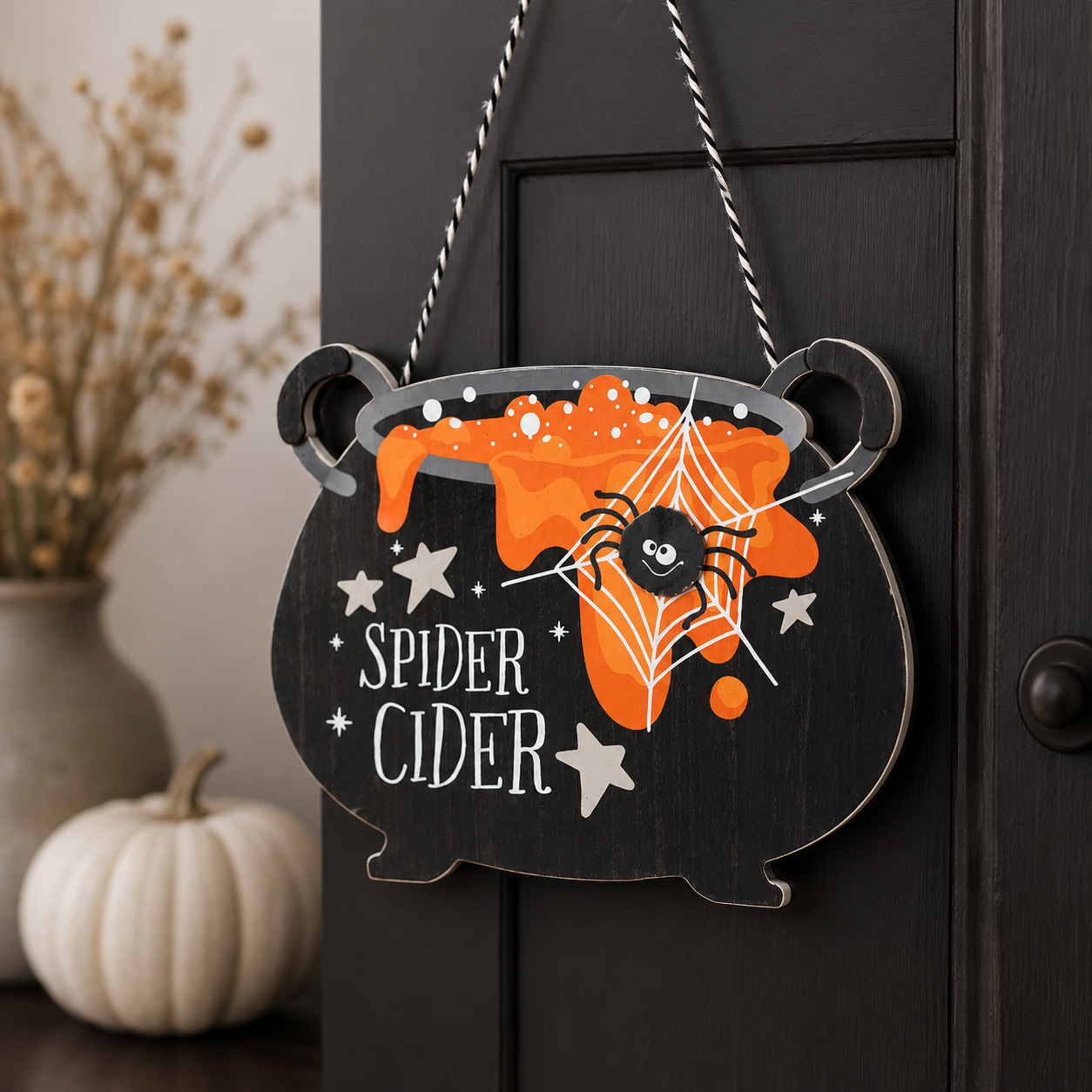 12" Wood Ornament - Cauldron | Multicolor | Pumpkins and Sweets Collection