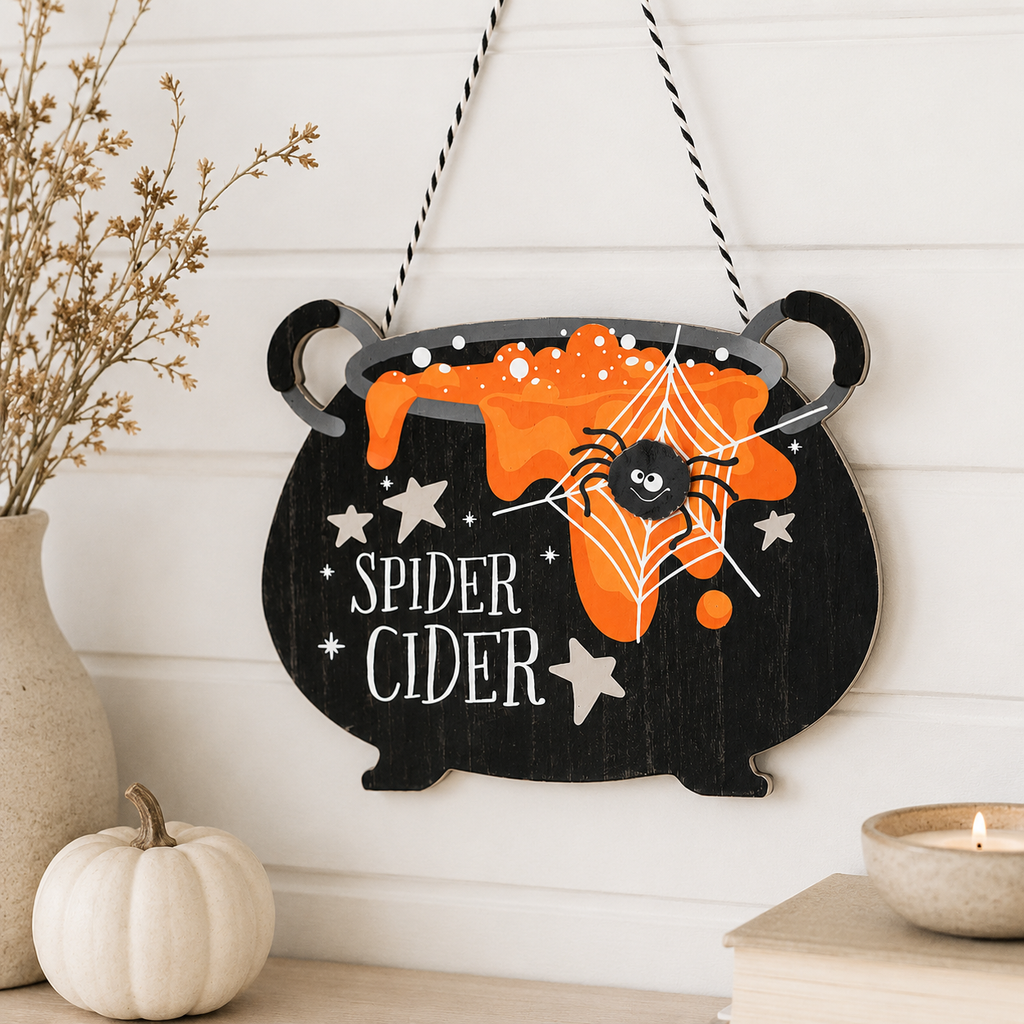 12" Wood Ornament - Cauldron | Multicolor | Pumpkins and Sweets Collection