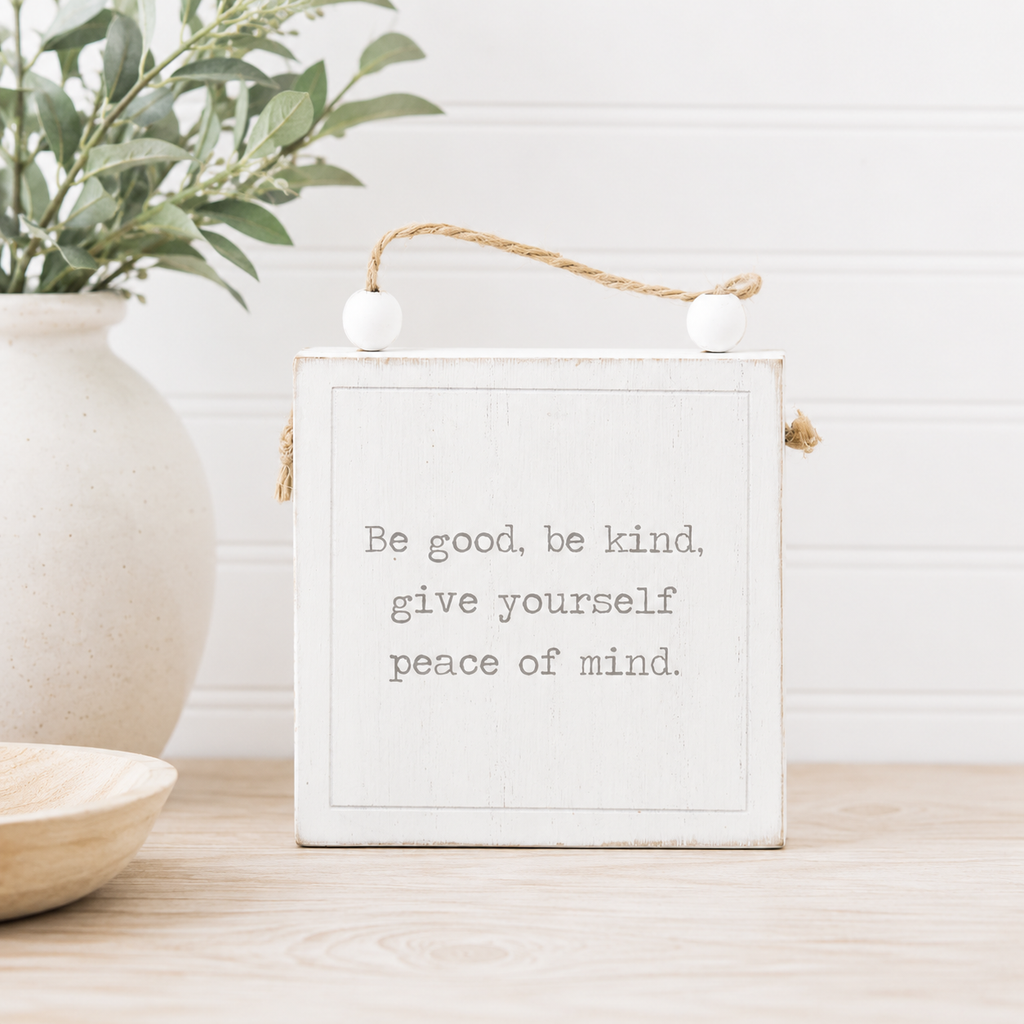 4" Reversible Wood Hanging Sign - Peace/Want | White and Black