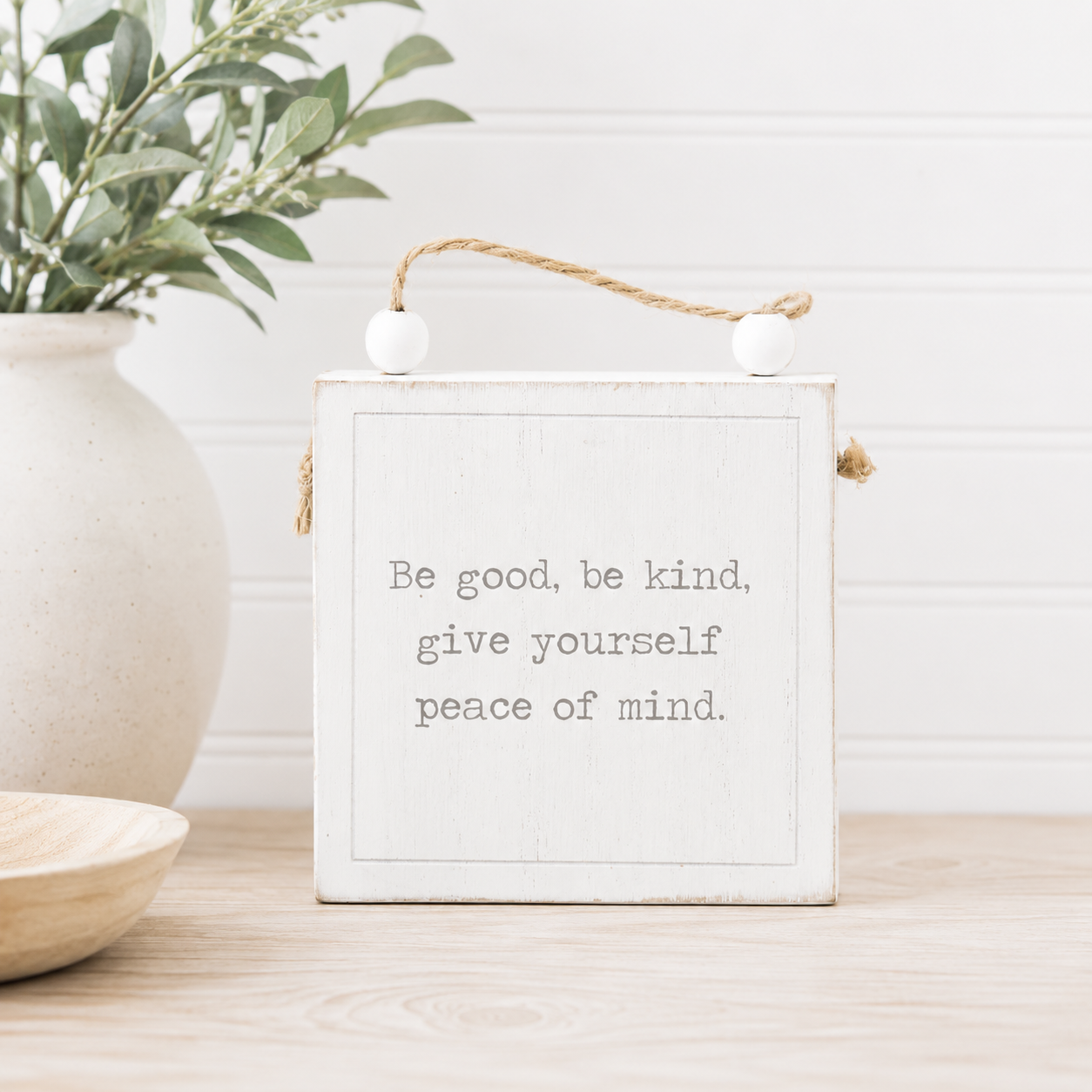 4" Reversible Wood Hanging Sign - Peace/Want | White and Black