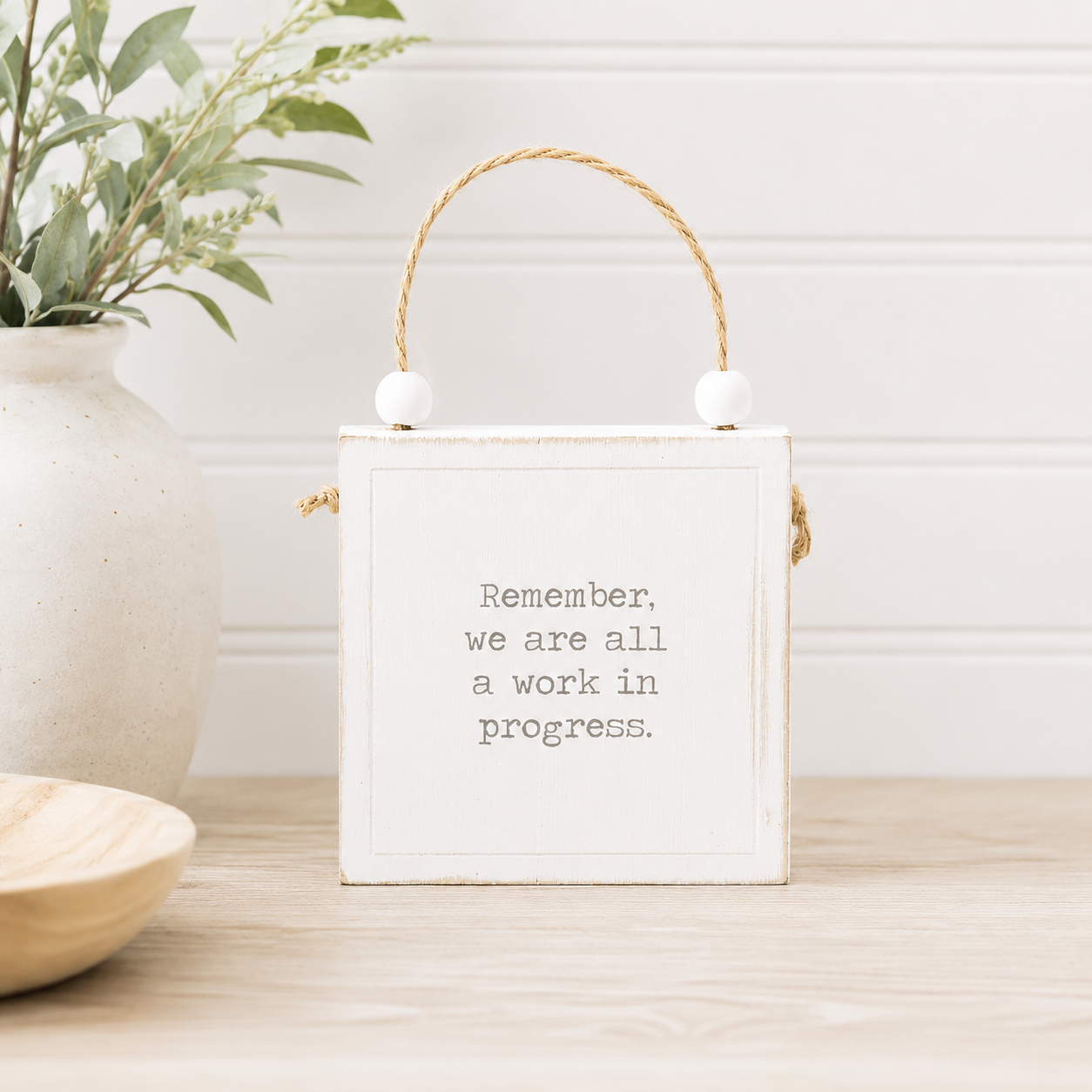 4" Reversible Wood Hanging Sign - Kindness/Progress | White and Black