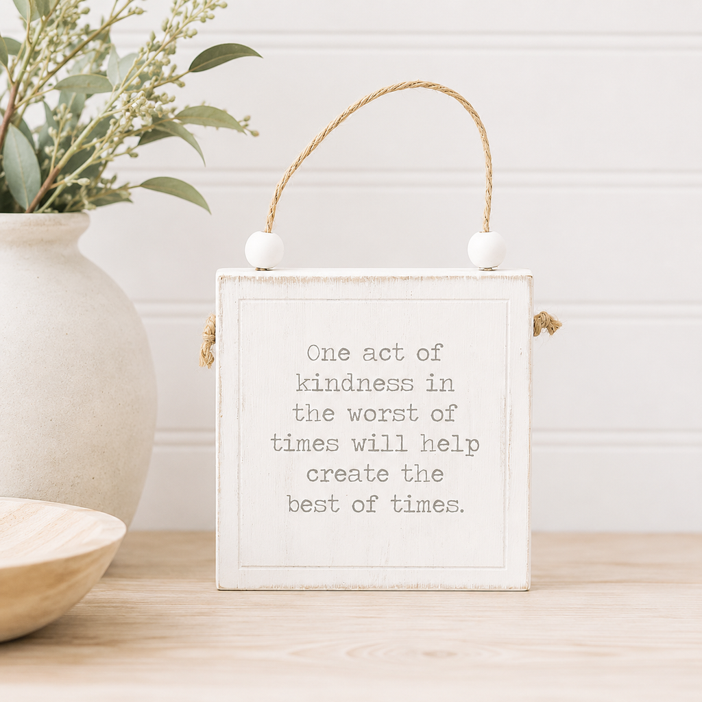 4" Reversible Wood Hanging Sign - Kindness/Progress | White and Black