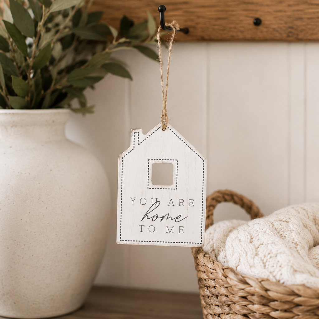 5" Reversible Wood Tag - You Are Home To Me | White and Gray