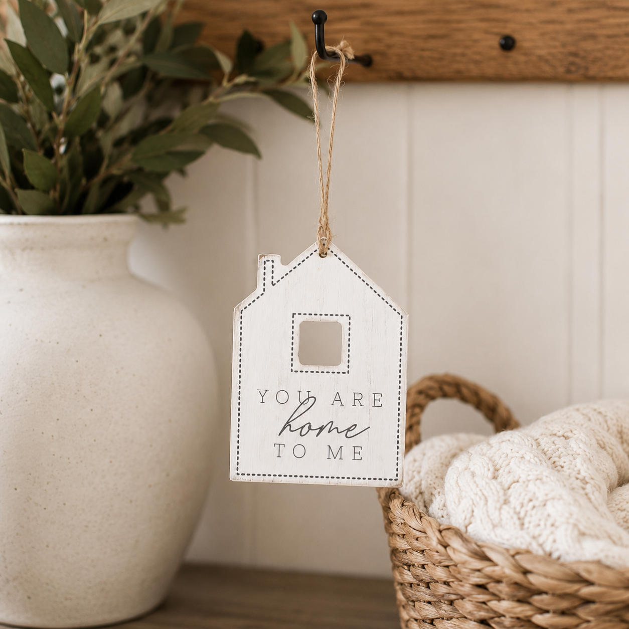 5" Reversible Wood Tag - You Are Home To Me | White and Gray
