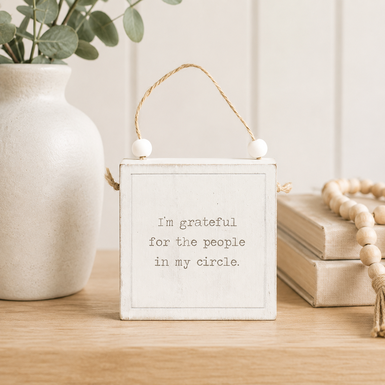 4" Reversible Wood Hanging Sign - People/Learning | White and Black
