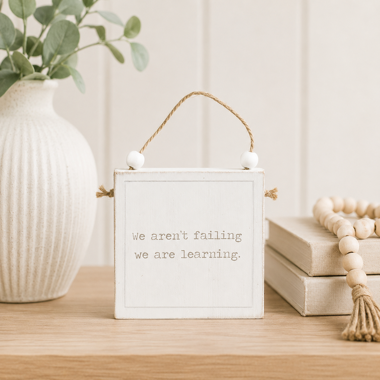 4" Reversible Wood Hanging Sign - People/Learning | White and Black