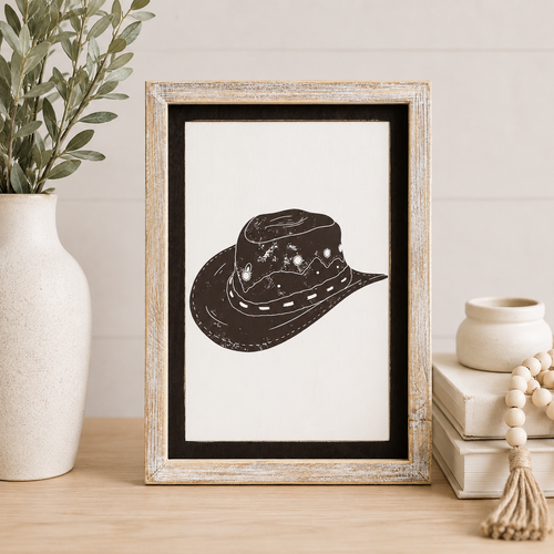 10" x 14" Reversible Wood Frame Sign - Cowboy/Hat | Multicolor | Giddy Up Collection