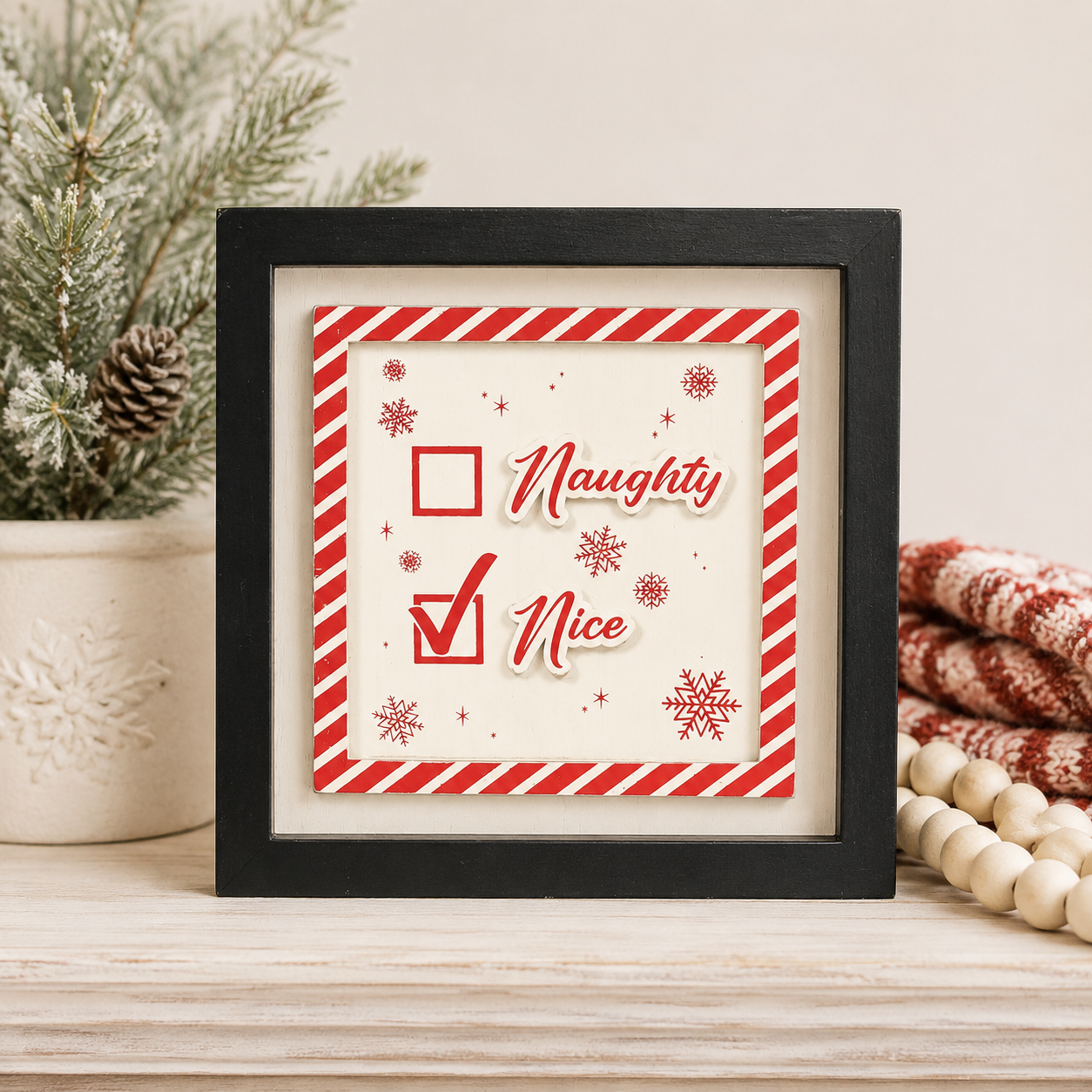 7" Reversible Wood Frame Sign - Naughty Nice/Rainbow | Multicolor