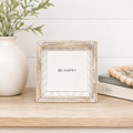 6" Reversible Wood Frame Sign - Happy/Stars | White and Black | Herringbone Collection