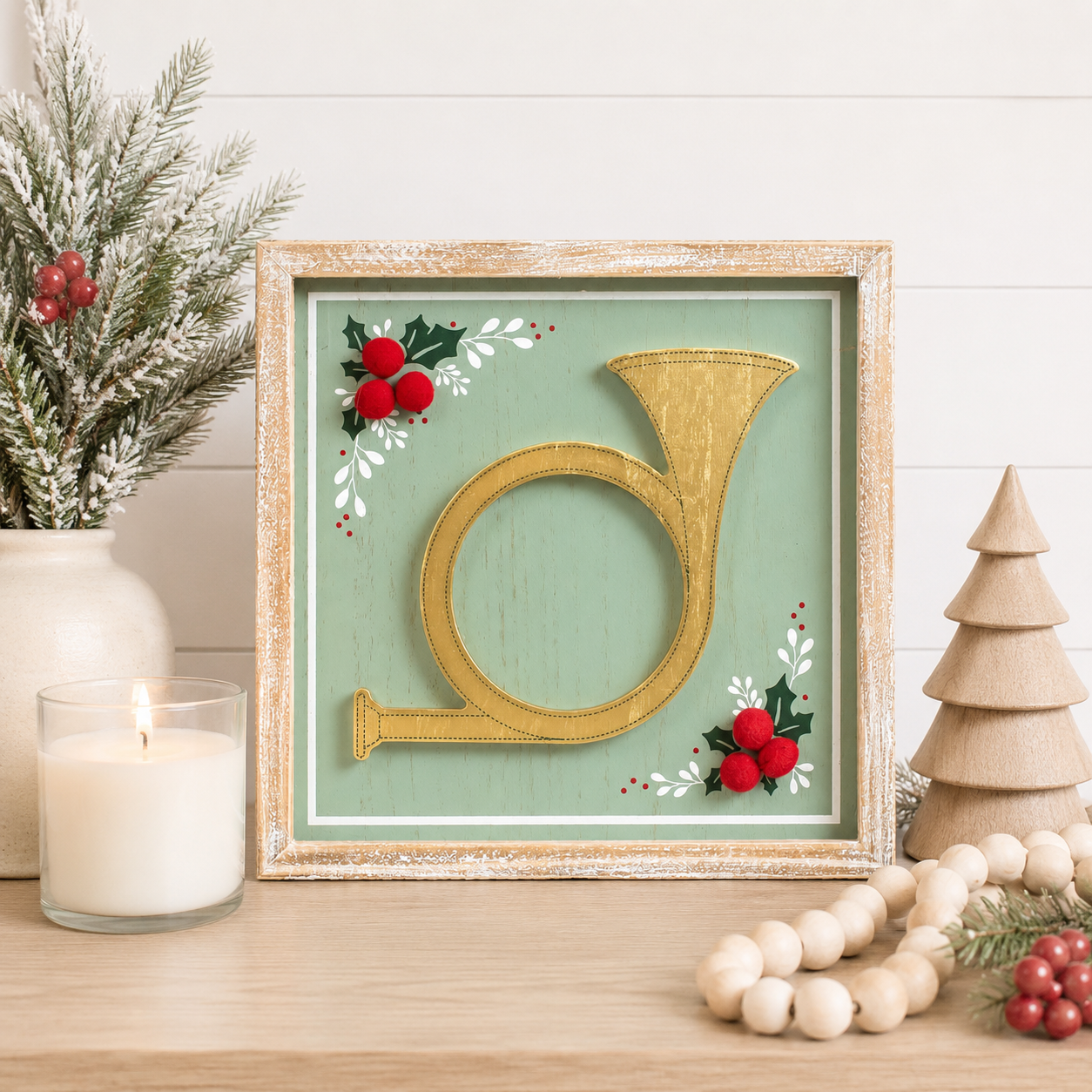 10" Reversible Wood Frame Sign - Horn/Bless Our Home | Multicolor