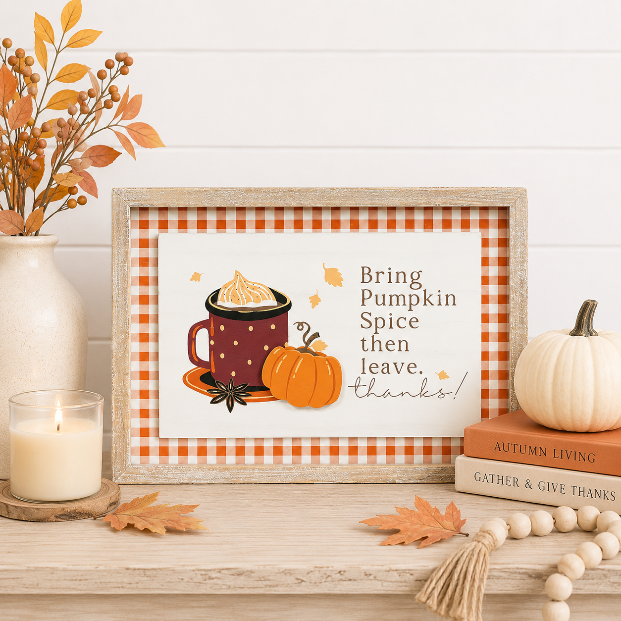 14" x 10" Reversible Wood Frame Sign - Pumpkins/Thanks | Multicolor | Pumpkins and Sweets Collection