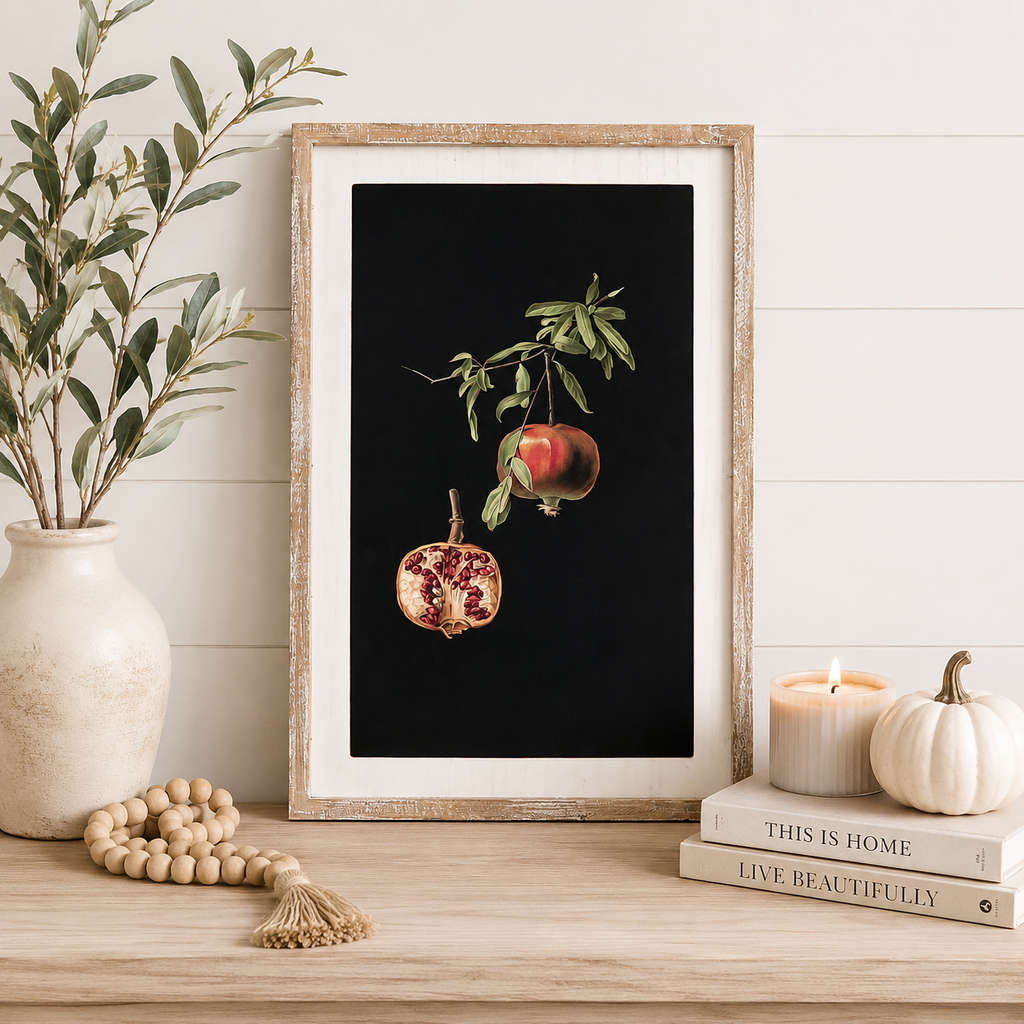 17" x 25" Reversible Wood Frame Sign - Pomegranate/Plant | Multicolor