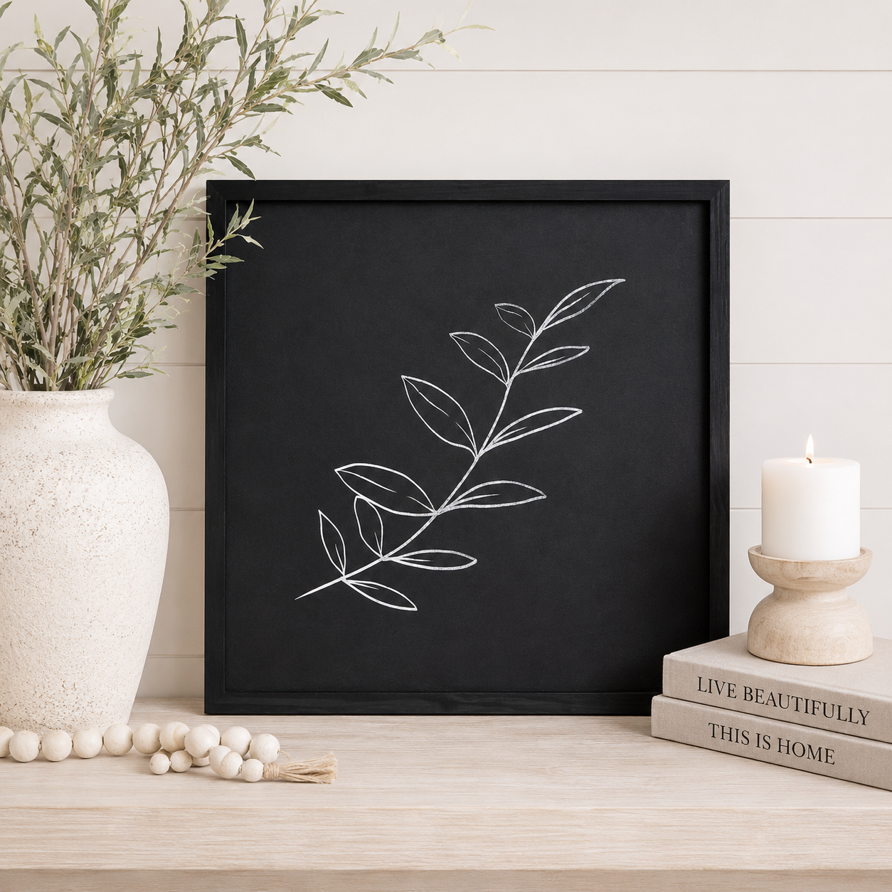 20" Reversible Wood Frame Sign - Snowflake/Stem | White, Black and Green
