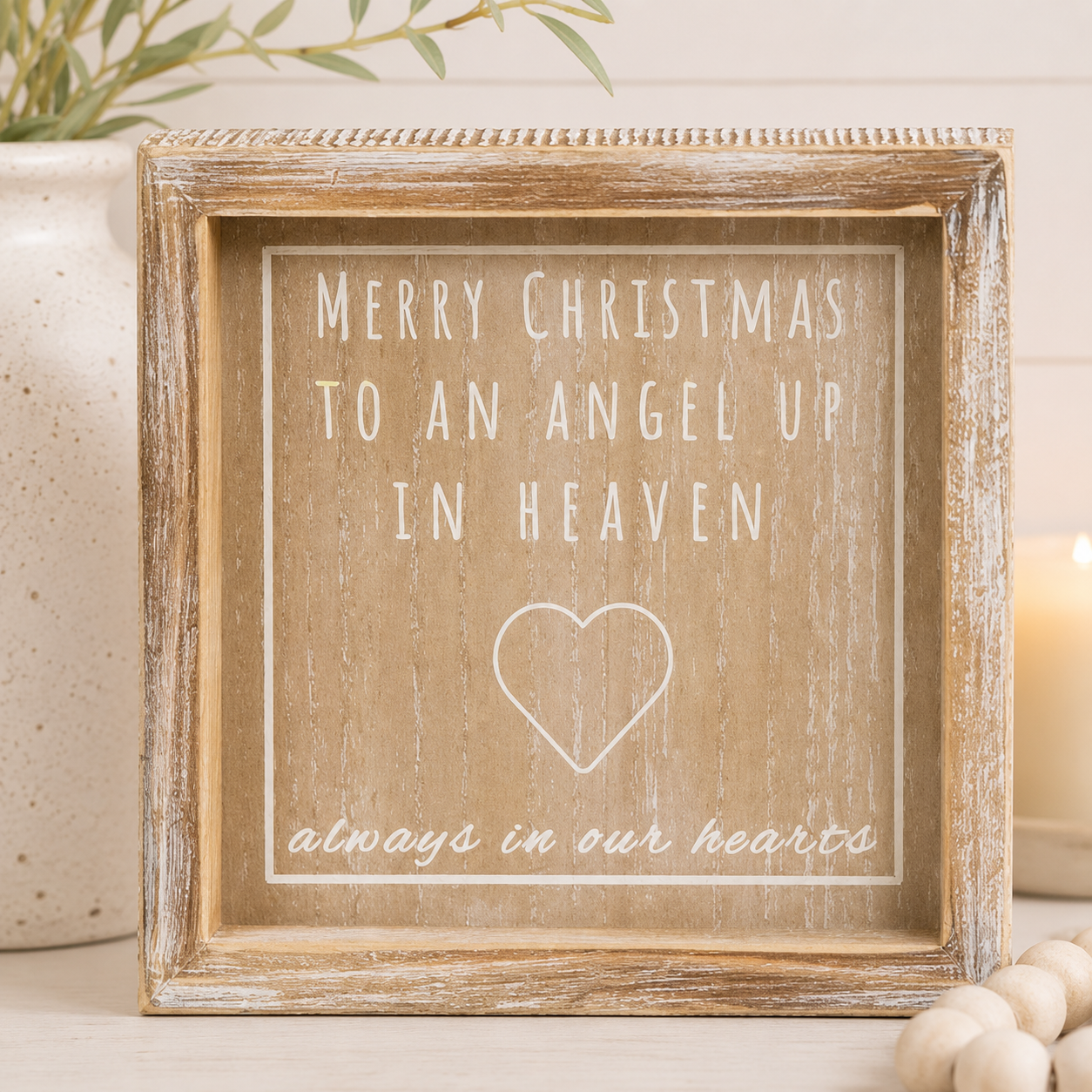 7" Wood Frame Sign - Merry Christmas To An Angel | Natural and White | Remember When Collection