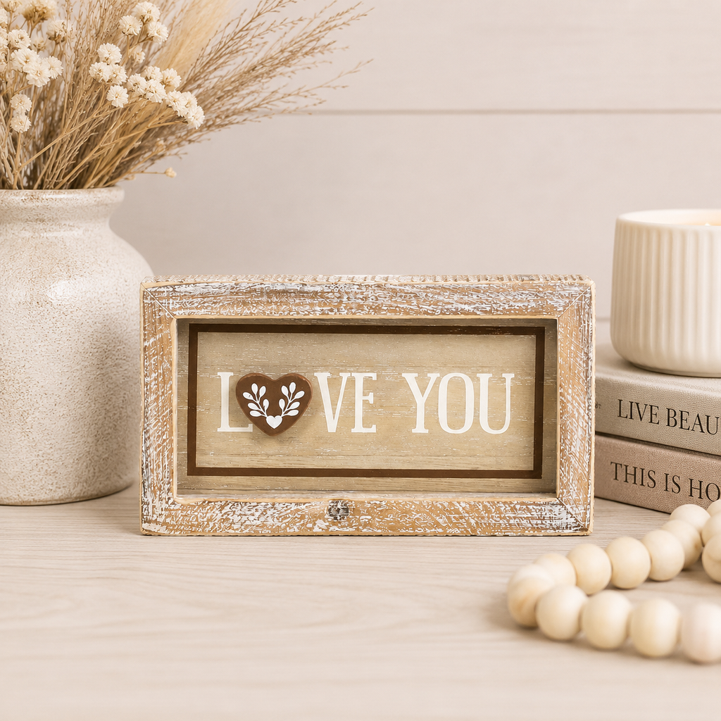 7" x 4" Reversible Wood Frame Sign - Happy Holidays/Love You | Multicolor