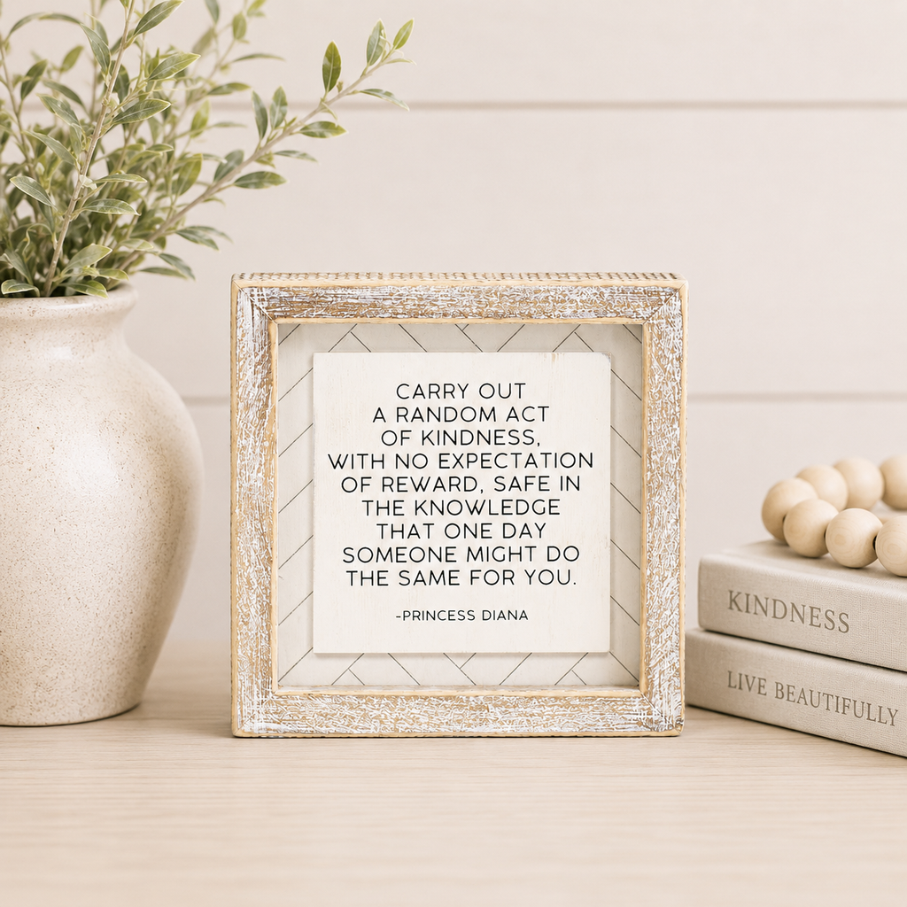 6" Reversible Wood Frame Sign - Kind/Random | White and Black | Herringbone Collection