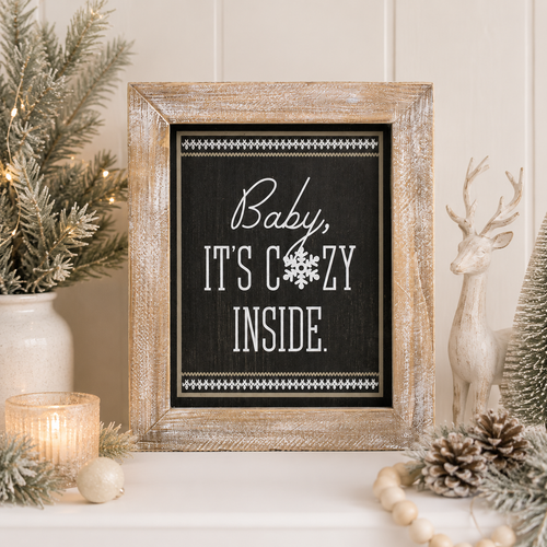 10" x 12" Reversible Wood Frame Sign - Cozy/Happy | Black, White and Gray