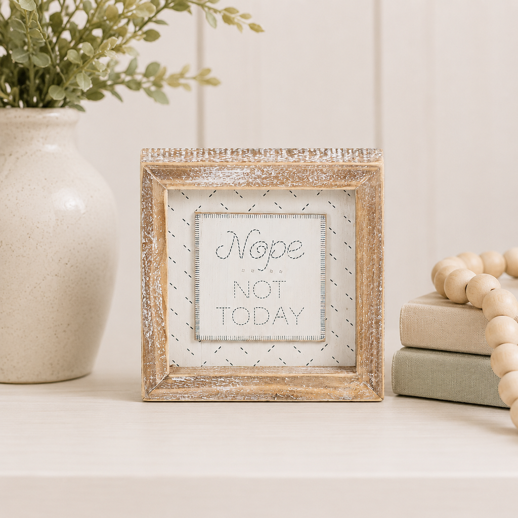 5" Reversible Wood Frame Sign - Mild/Nope | White and Gray | Cozy Cottage Collection