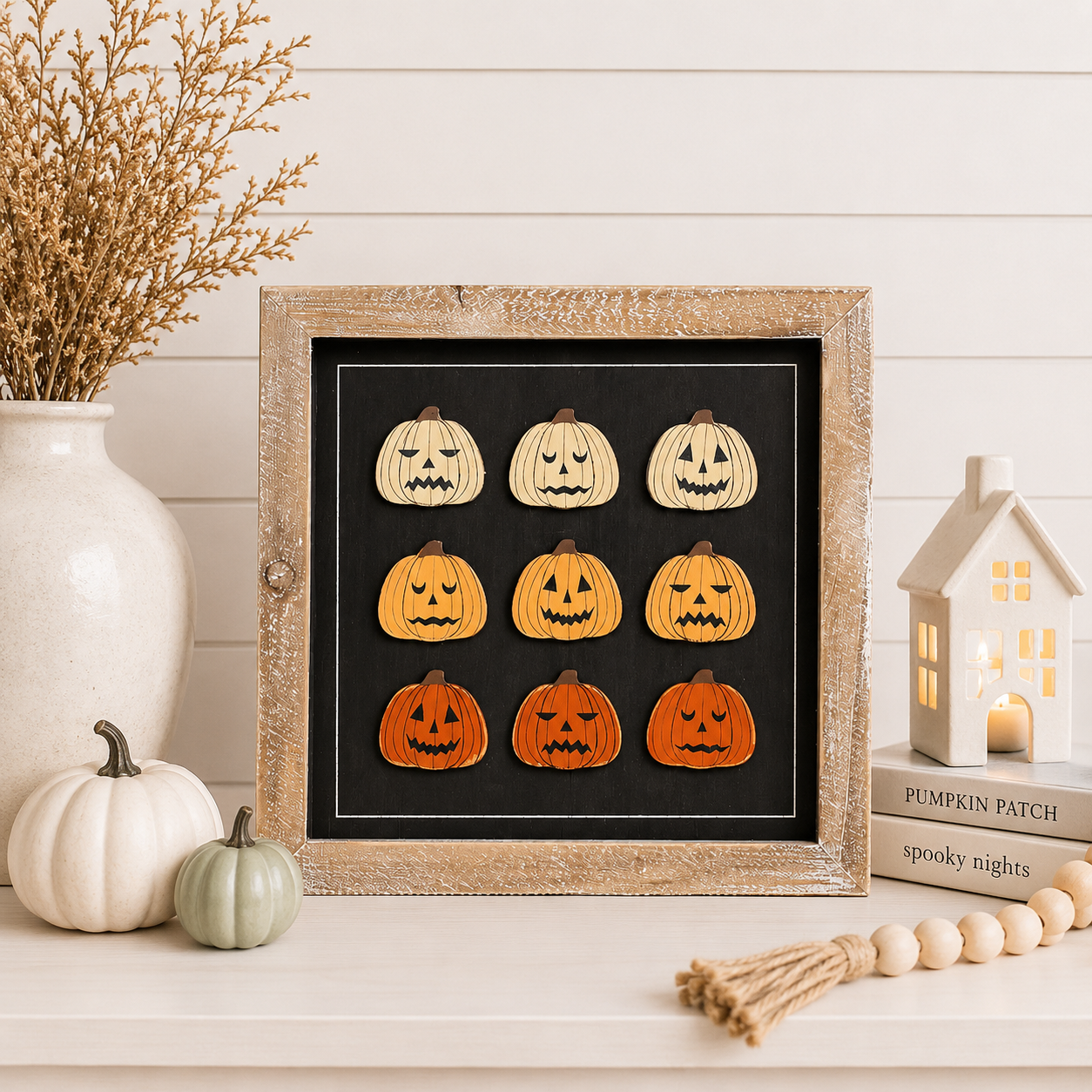 10" Reversible Wood Frame Sign - Pumpkins | Multicolor | Spookable Collection