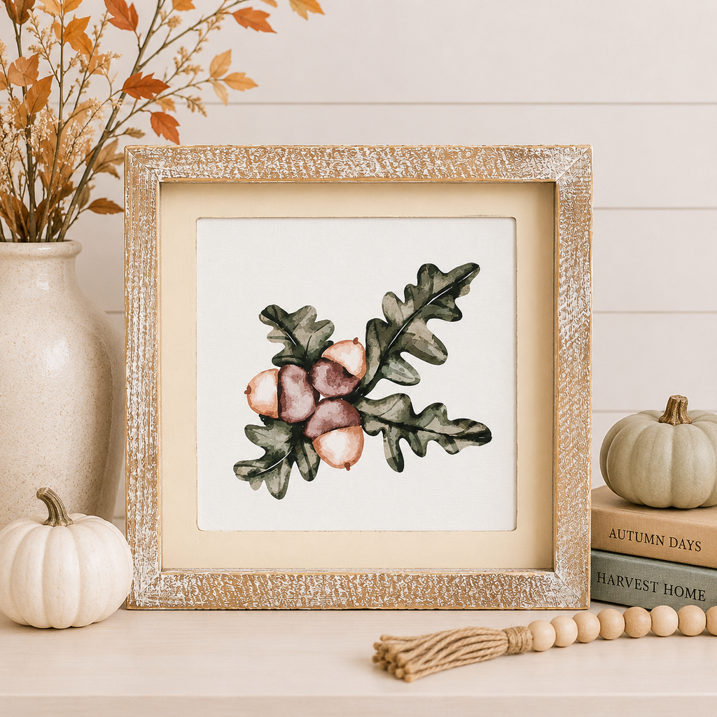 10" Reversible Wood Frame Sign - Snowflake/Acorn | Multicolor