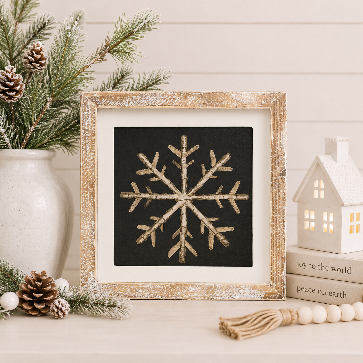 10" Reversible Wood Frame Sign - Snowflake/Acorn | Multicolor
