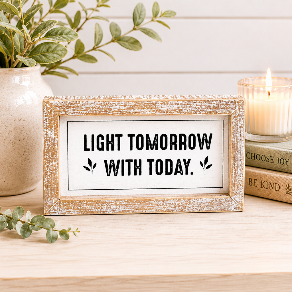 7" x 4" Reversible Wood Frame Sign - See The Good/Light Tomorrow | Black and White