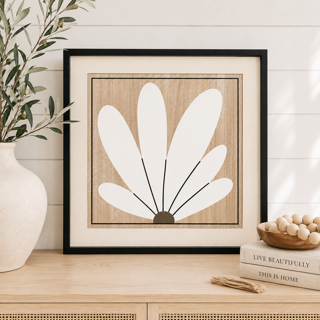 24" Reversible Wood Frame Sign - Pattern/Floral | Multicolor | Neutral Mod Collection