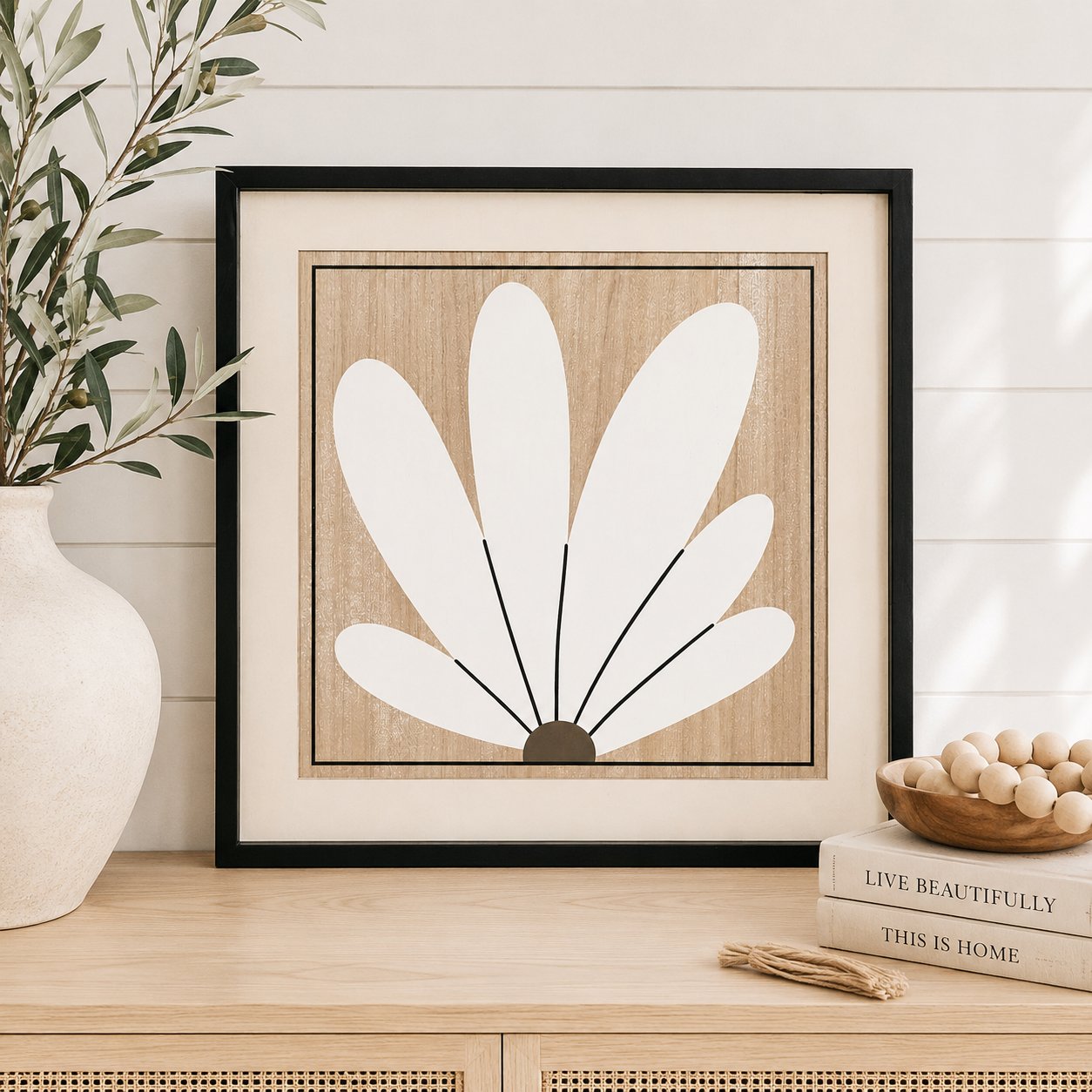 24" Reversible Wood Frame Sign - Pattern/Floral | Multicolor | Neutral Mod Collection