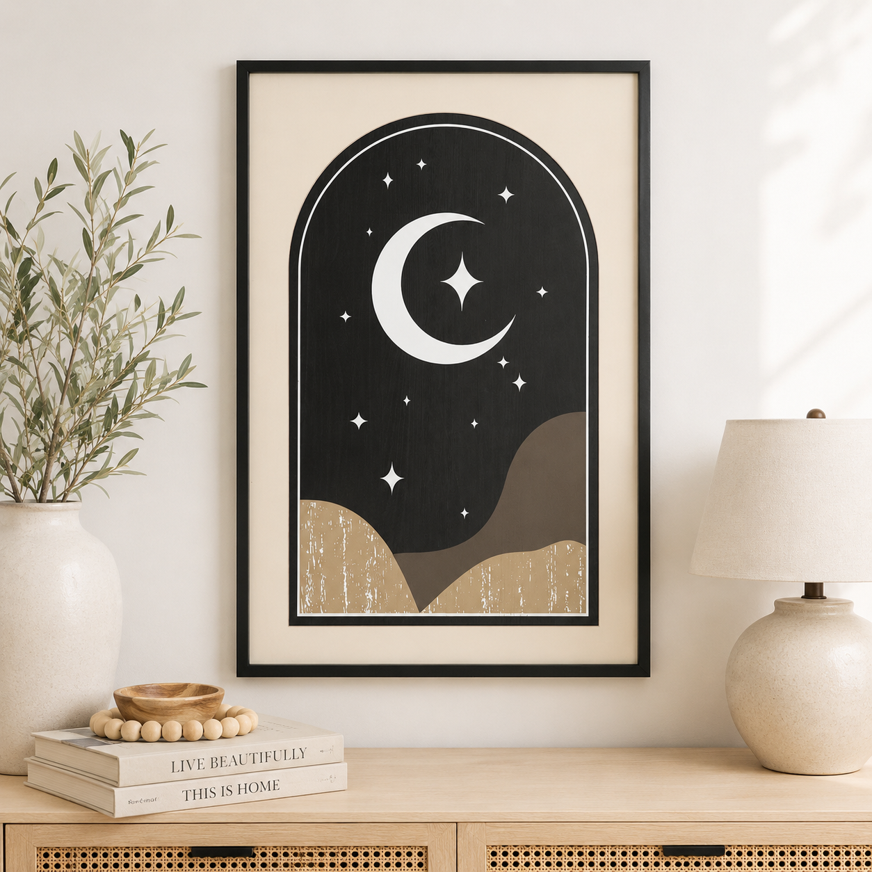 24" x 36" Reversible Wood Frame Sign - Moon/Minimal | Multicolor | Neutral Mod Collection