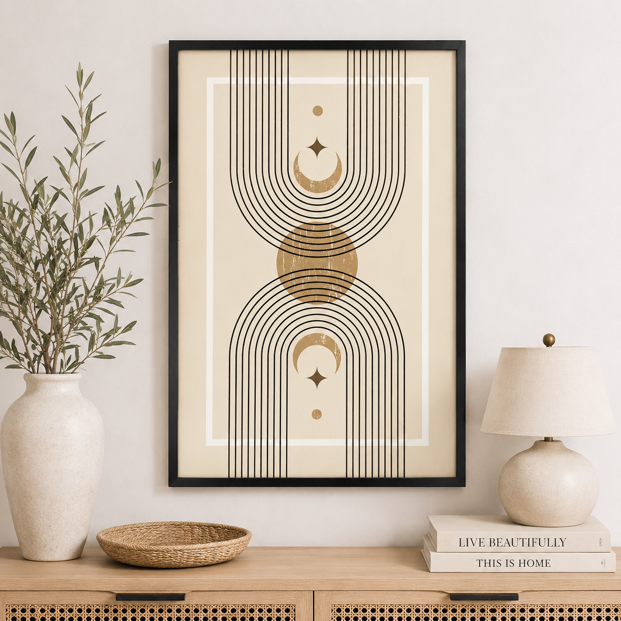 24" x 36" Reversible Wood Frame Sign - Moon/Minimal | Multicolor | Neutral Mod Collection