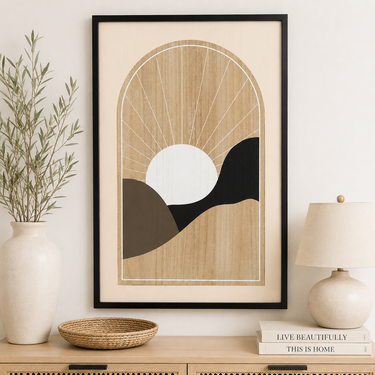 24" x 36" Reversible Wood Frame Sign - Sun/Minimal | Multicolor | Neutral Mod Collection