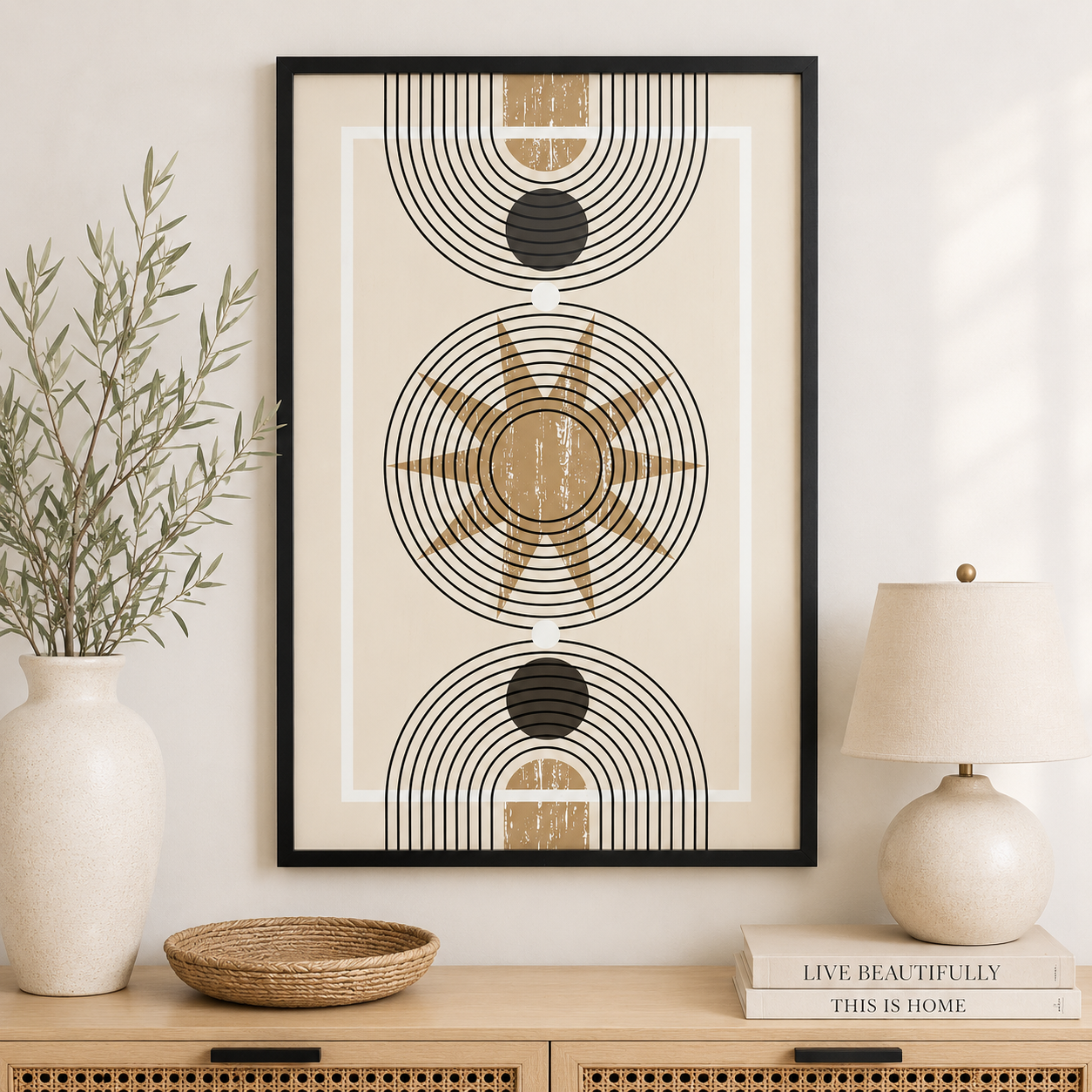 24" x 36" Reversible Wood Frame Sign - Sun/Minimal | Multicolor | Neutral Mod Collection