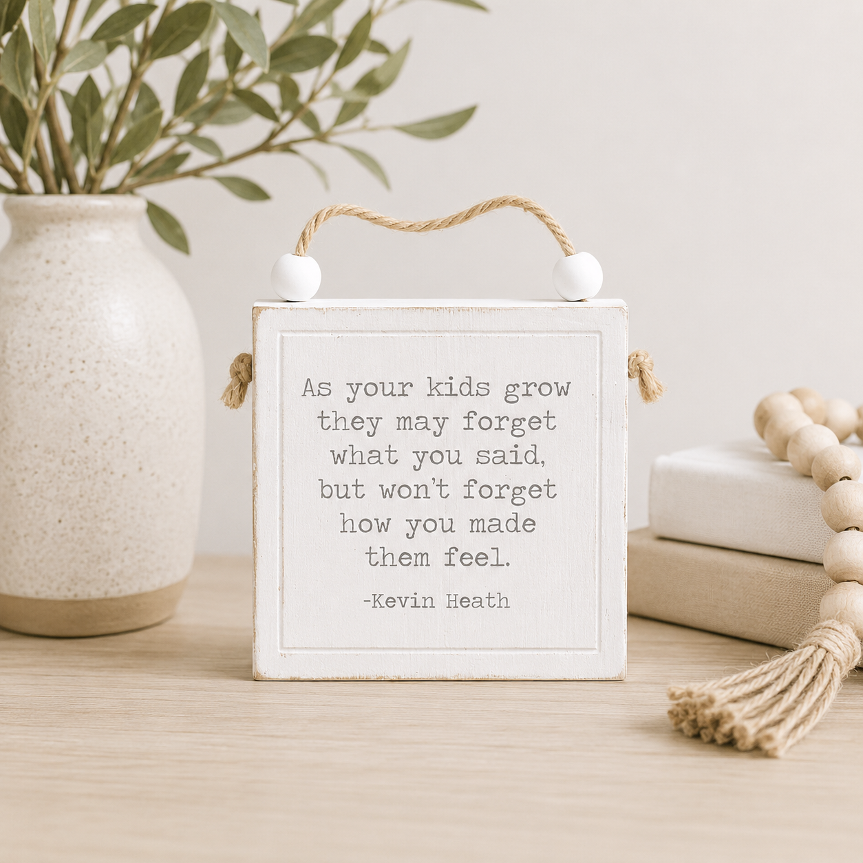 4" Reversible Wood Hanging Sign - Mother/Strength | White and Black | Mother's Day Collection