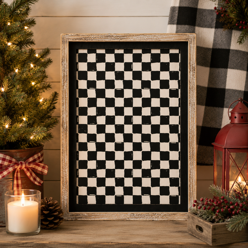 10" x 14" Reversible Wood Frame Sign - Santa/Checkered | Multicolor