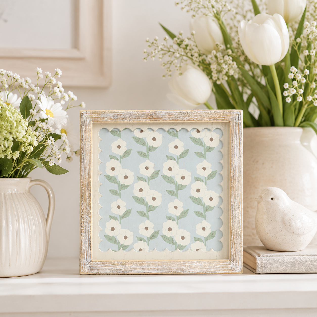 10" Reversible Wood Frame Sign - Flower | Multicolor | Scallop Collection