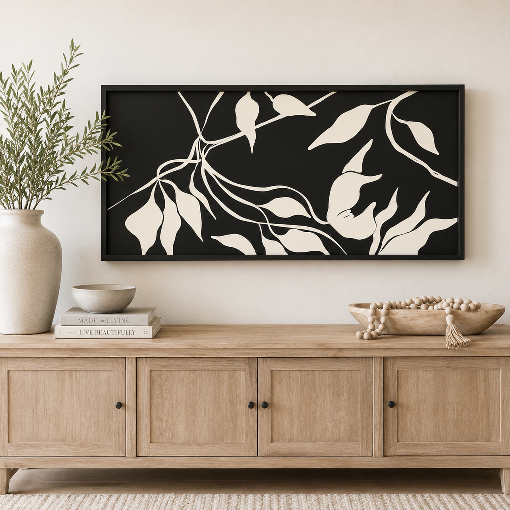 24" x 47" Reversible Wood Frame Sign - Ampersand/Leaves | Black and White