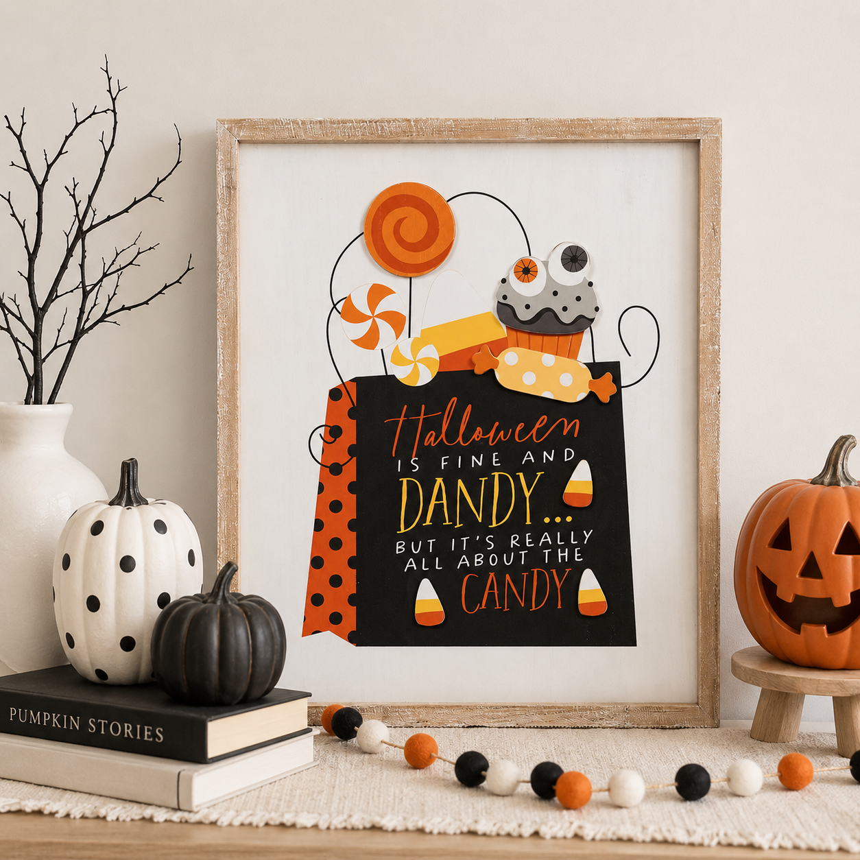 16" x 19" Reversible Wood Frame Sign - Halloween/Fall | Multicolor | Pumpkins and Sweets Collection