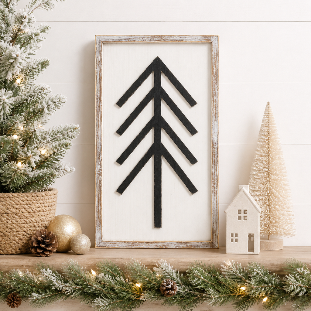 14" x 25" Wood Frame Sign Set - Pine Tree/Be Kind | White (Set of 2)