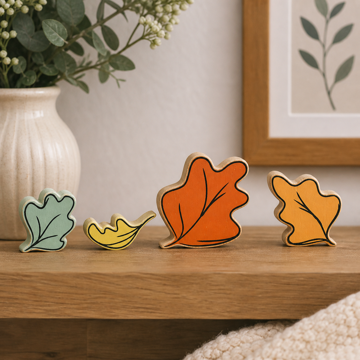 5" Reversible Chunky Wood Shape (Set of 4) - Leaves | Sweet and Spooky Collection