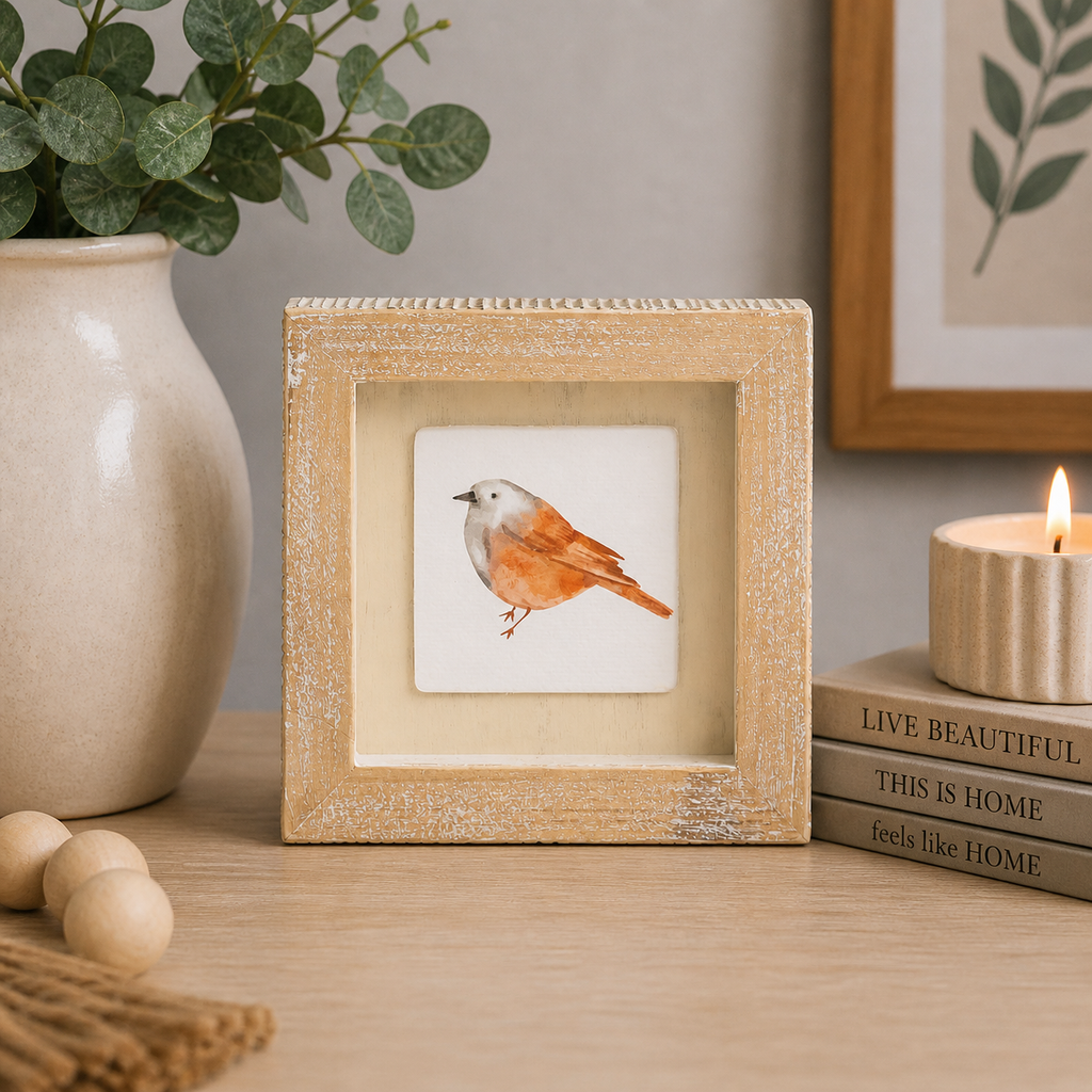 5" Reversible Wood Frame Sign - Bird