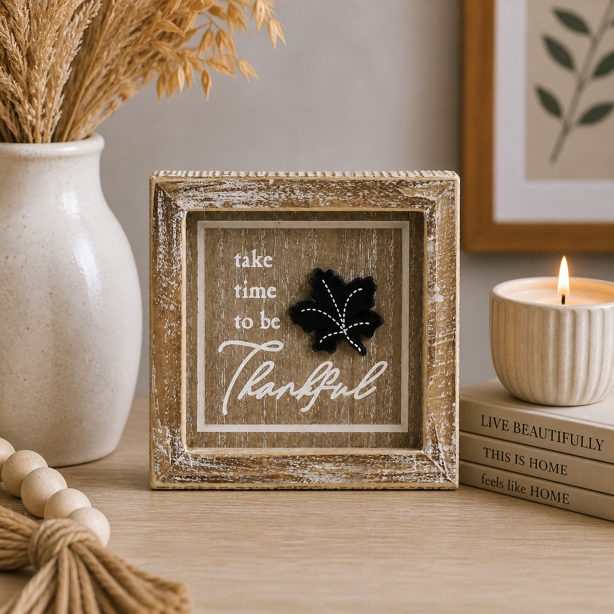 5" Reversible Wood Frame Sign - Flower/Thankful